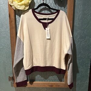 78 & Sunny Cream, Gray, and Burgundy Colorblock Sweatshirt
